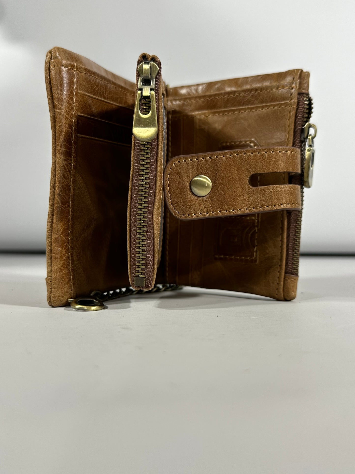 Plånbok med kedja Ljusbrun Läder